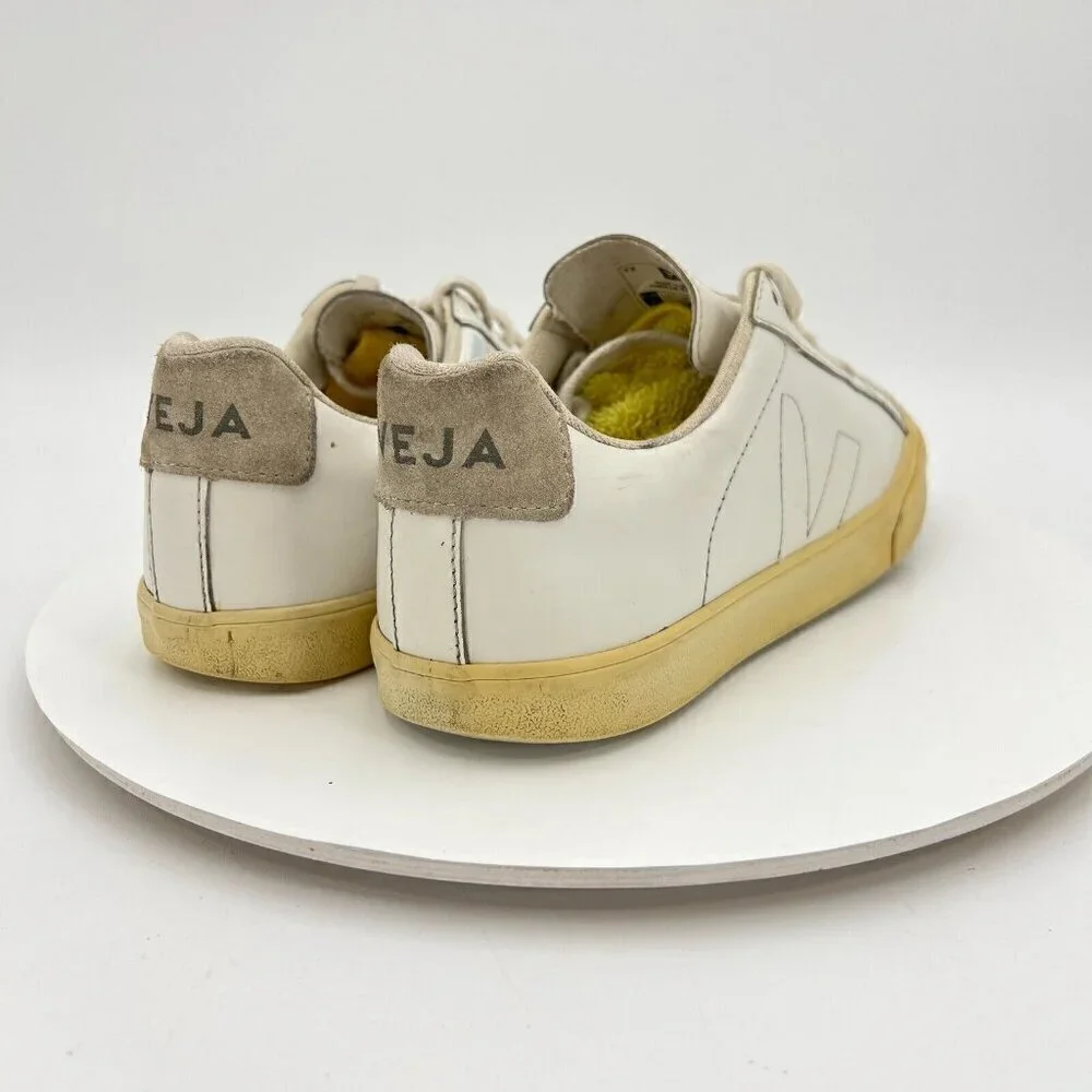 Veja Esplar Women Size 7 Extra White Leather V stitch Logo Lace Up Training Shoe